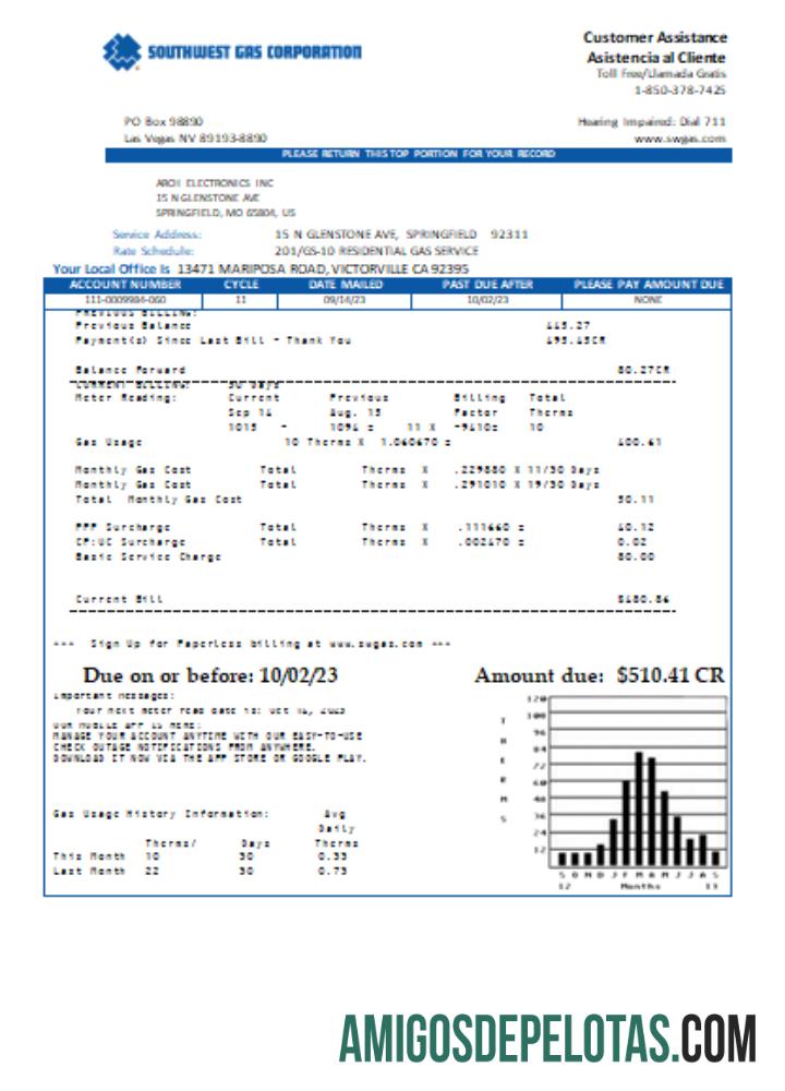 Projeto de lei de serviços públicos da Southwest Gas Corporation, SCR modelo